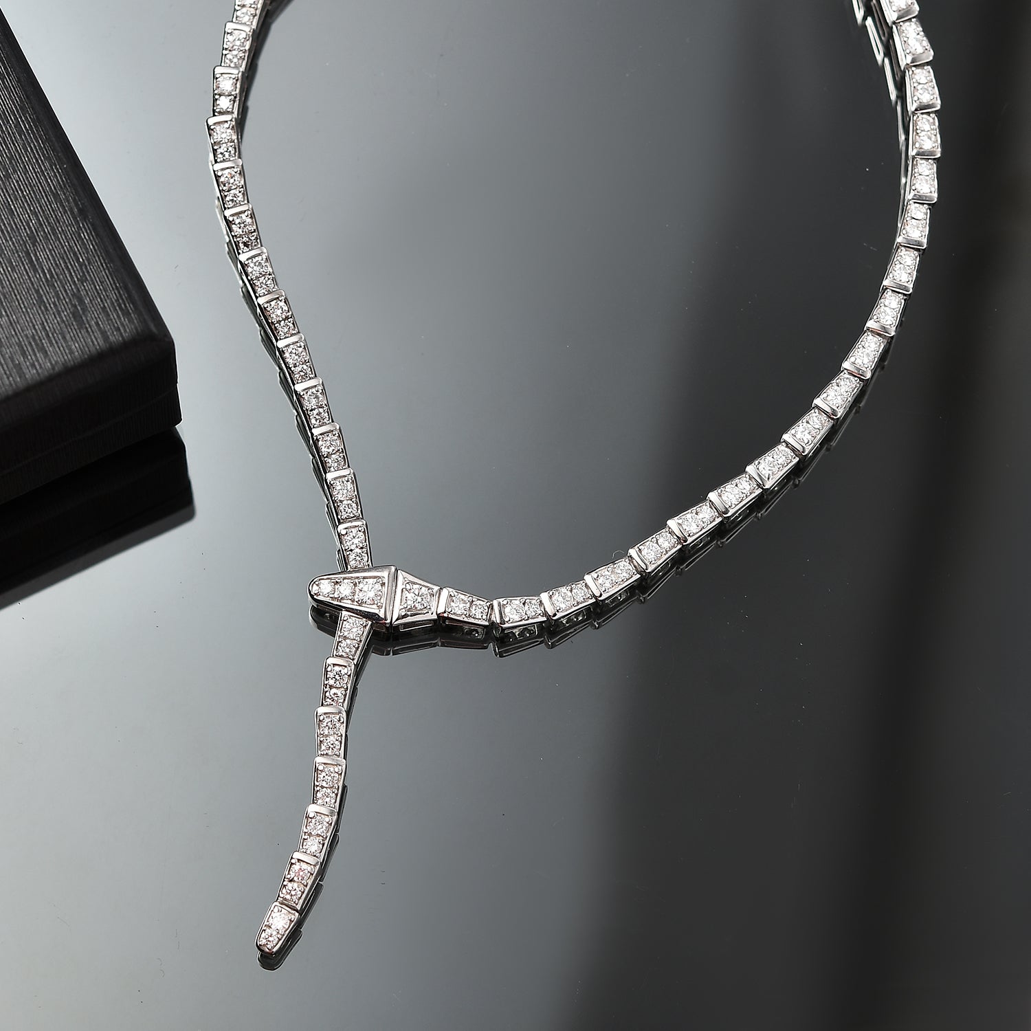 LUXURIANT 4 Ct. Lab Grown Diamond (SI-GH) Serpent Necklace with Box Clasp in Rhodium Overlay Sterling Silver, SGL Certified 18 Inch 8171157 3