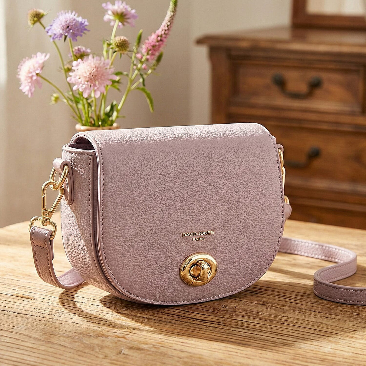 David Jones Stylish Round Flap Compact Shoulder Bag Lilac 8172115 4