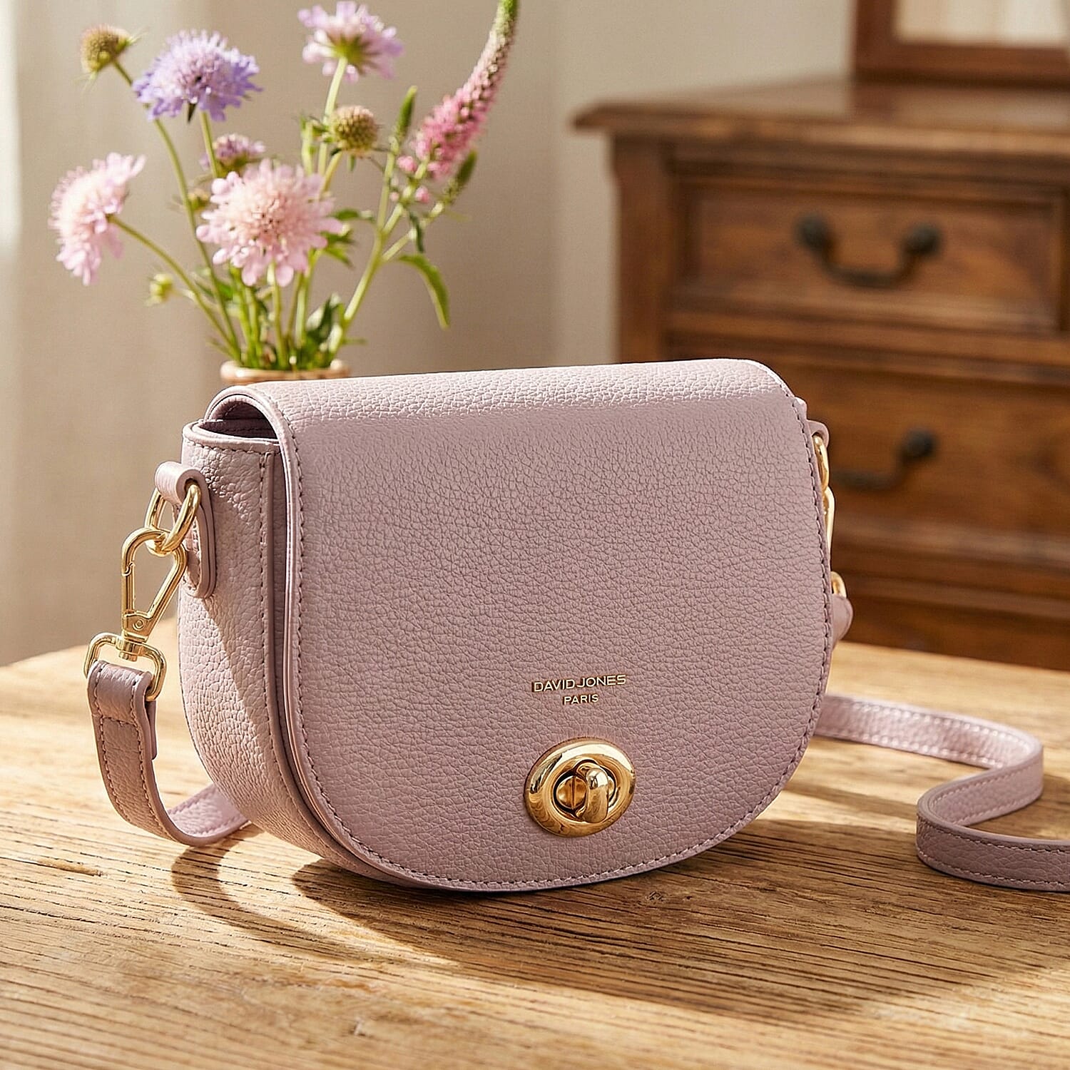 David Jones Stylish Round Flap Compact Shoulder Bag Lilac 8172115 4