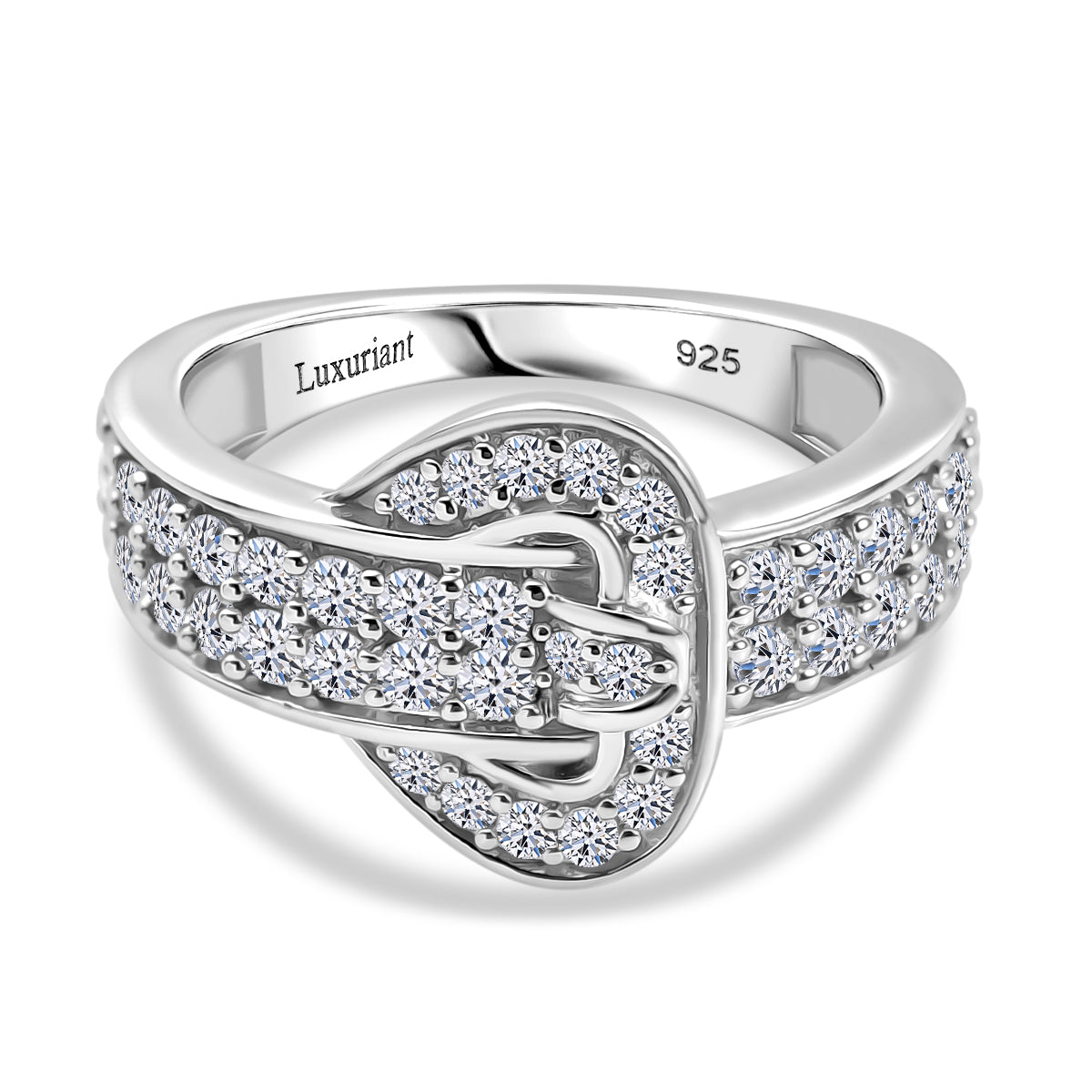 LUXURIANT 1 Ct. Lab Grown Diamond (VS-EF) Buckle Ring in Rhodium Overlay Sterling Silver 8178022 0