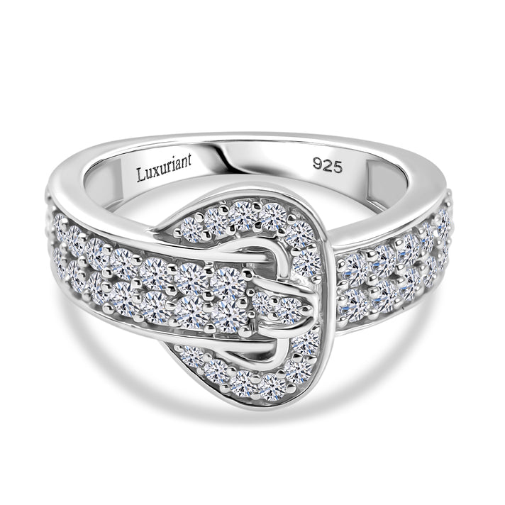 LUXURIANT 1 Ct. Lab Grown Diamond (VS-EF) Buckle Ring in Rhodium Overlay Sterling Silver 8178022 1