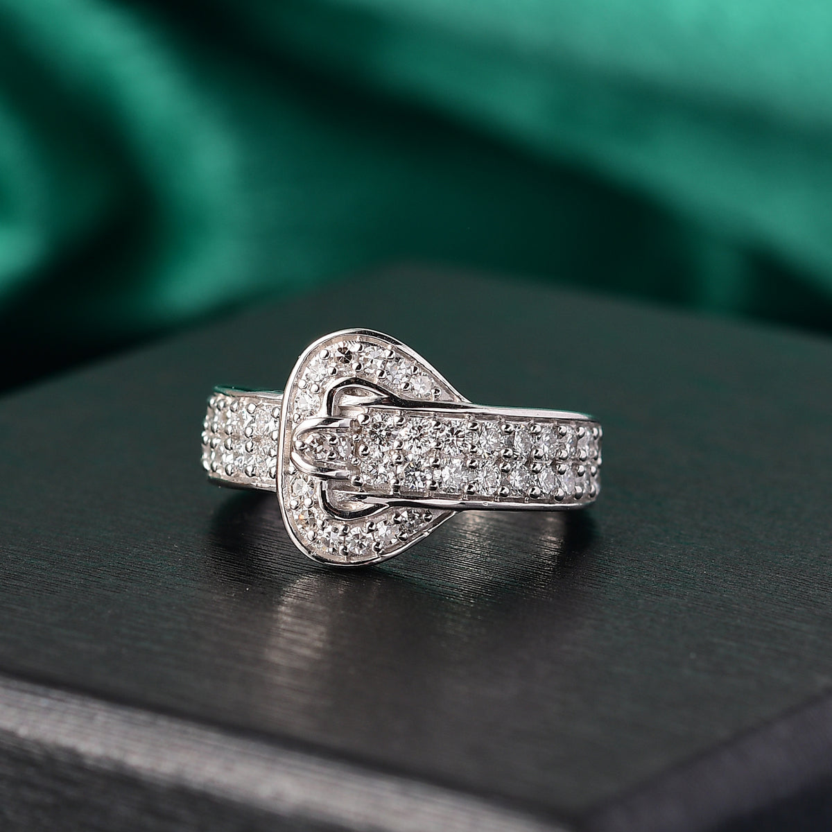 LUXURIANT 1 Ct. Lab Grown Diamond (VS-EF) Buckle Ring in Rhodium Overlay Sterling Silver 8178022 2