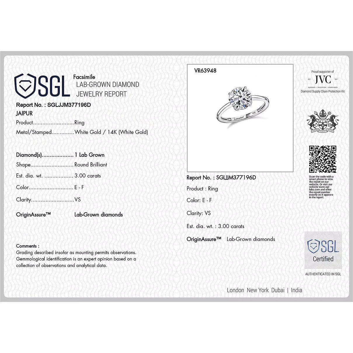 NY Closeout - LUXURIANT 3 Ct. Lab Grown Diamond Solitaire Ring in 14K White Gold IGI Certified (VS-EF) 8178948 6