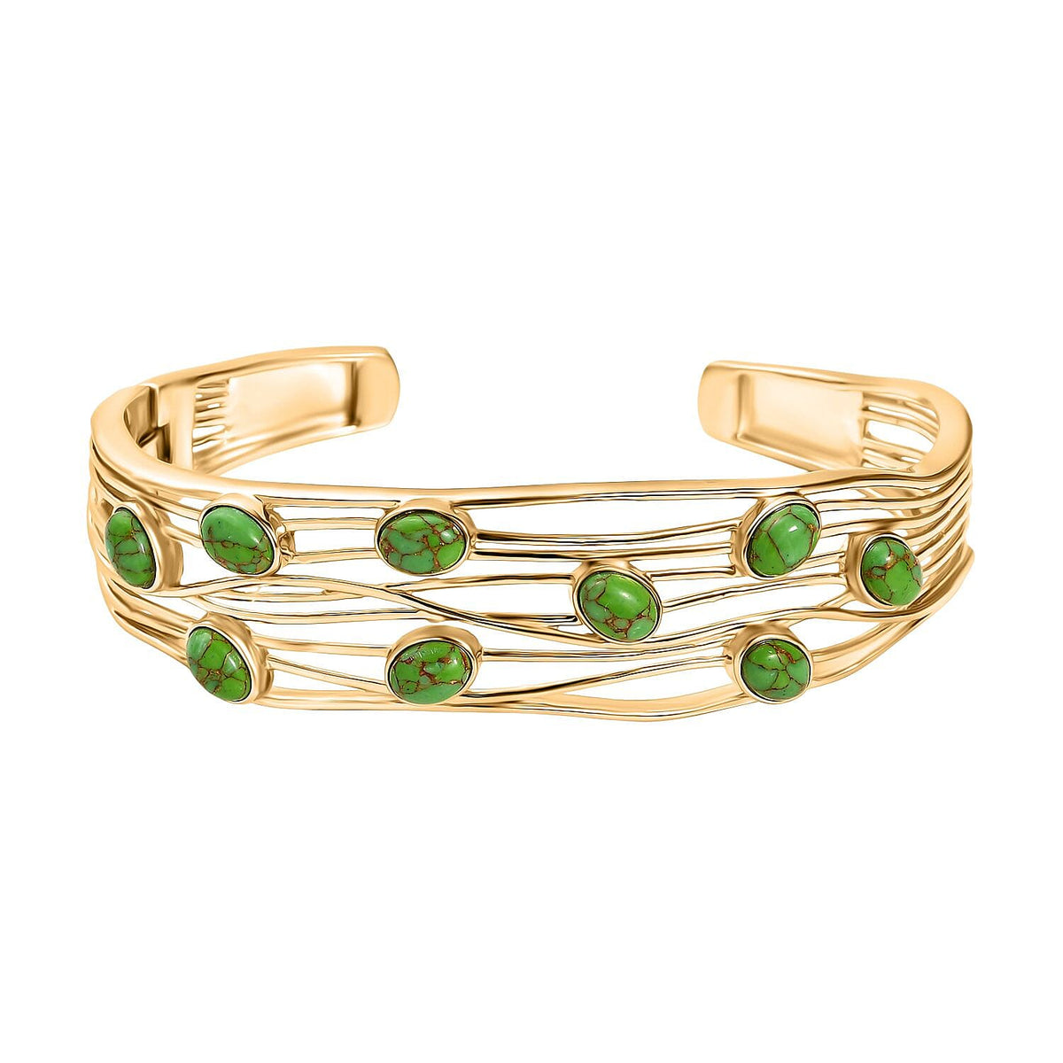 Ever True Green Turquoise Cuff Bangle (Size - 7.5) in Yellow Gold Plated 6.23 Ct. V32528666 0