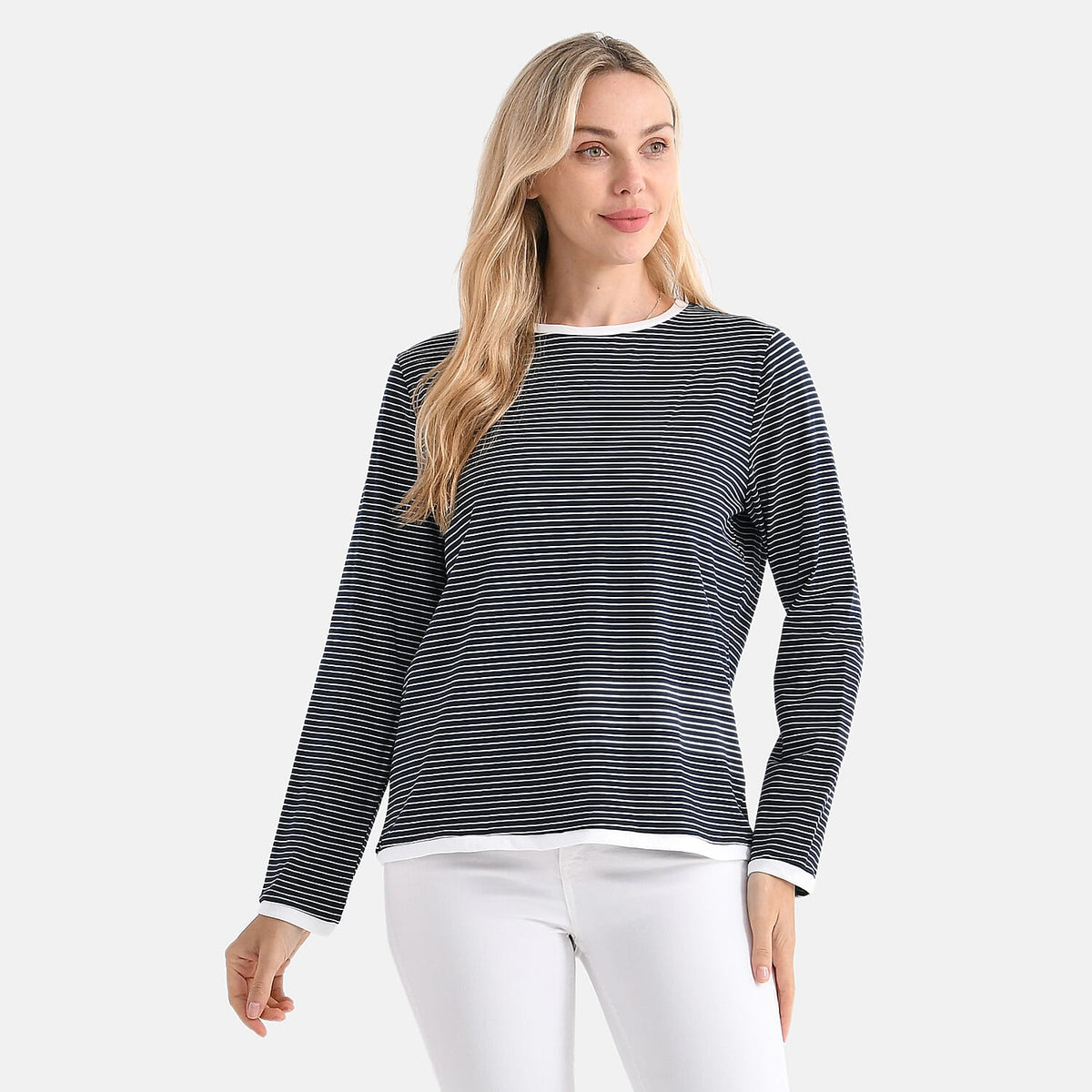 La Marey Classic Crew Neck Striped T-Shirt (Size L) - Navy &amp; White V32550924 0