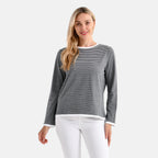 La Marey Classic Crew Neck Striped T-Shirt (Size XL) - Grey & White_8179628