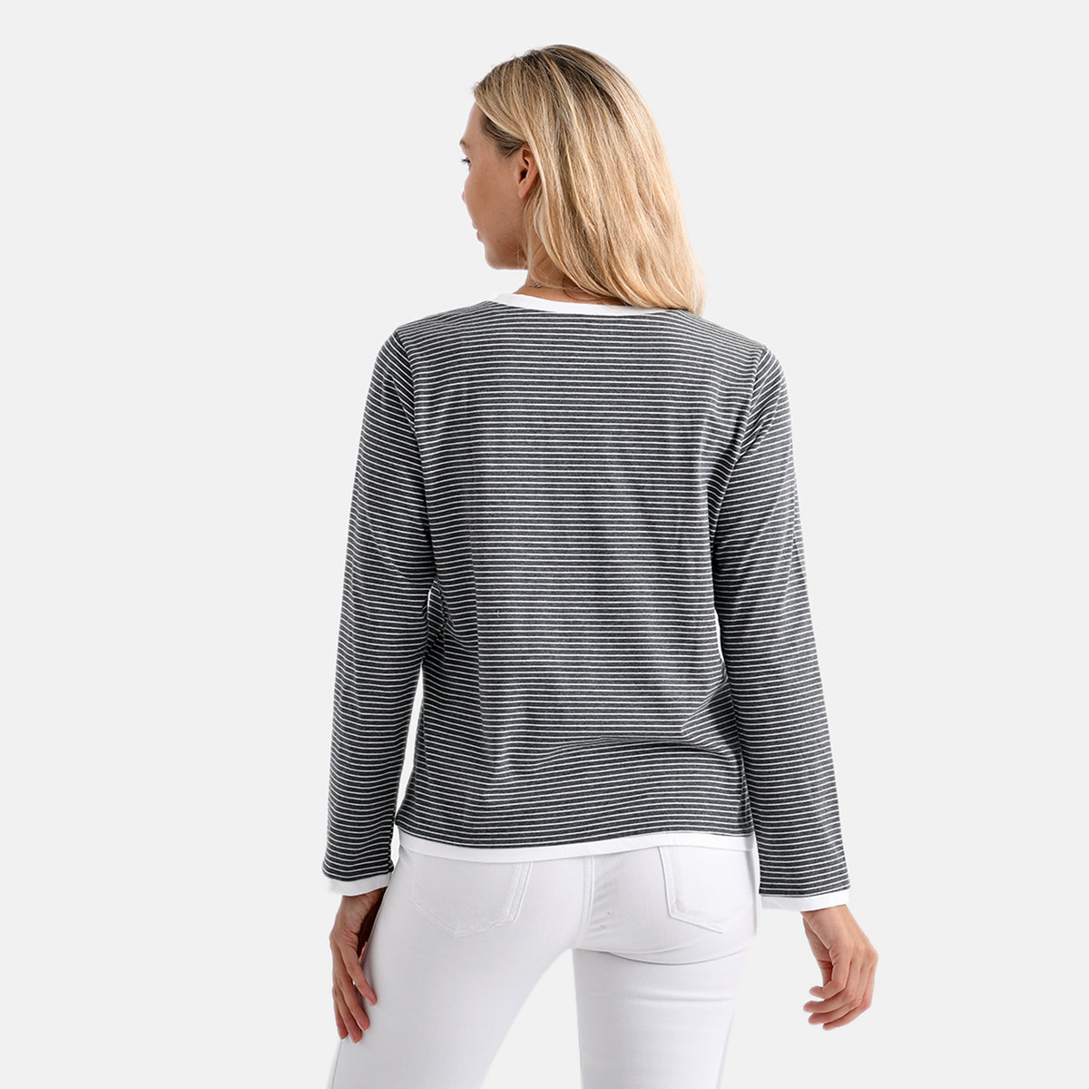 La Marey Classic Crew Neck Striped T-Shirt (Size XL) - Grey &amp; White V32556336 2