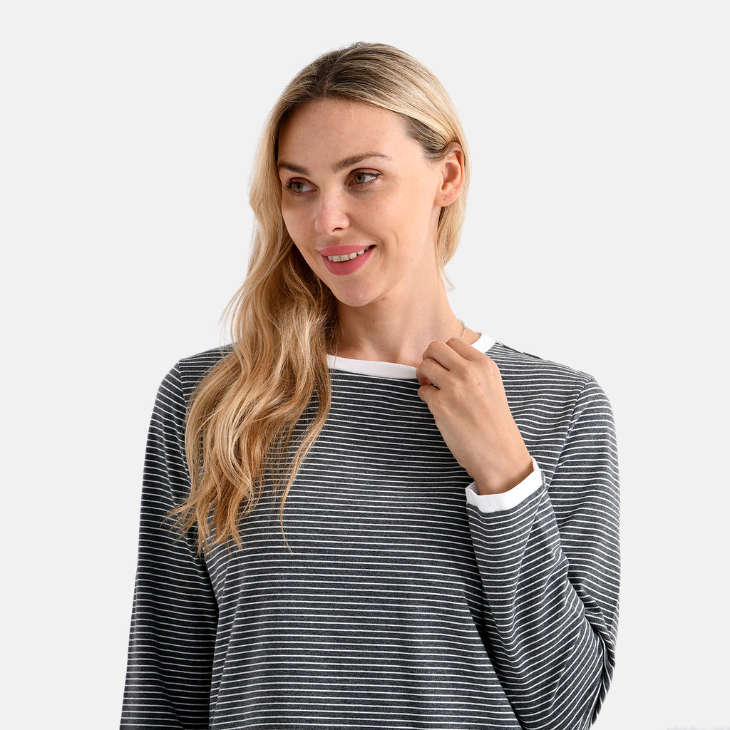 La Marey Classic Crew Neck Striped T-Shirt (Size XL) - Grey & White_8179628_4
