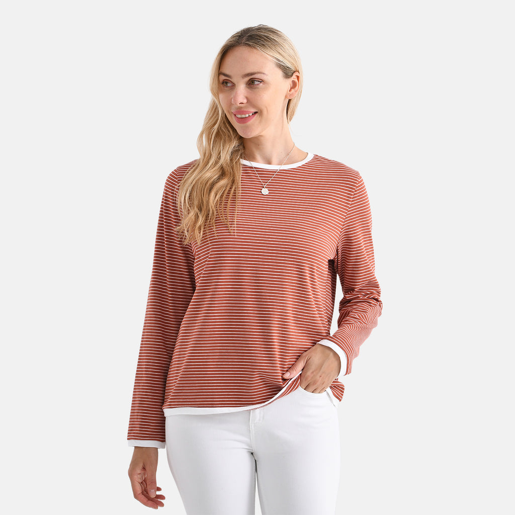 La Marey Cotton Striped Top (Size XL, 20-22) - Terracotta & White_8179730_2