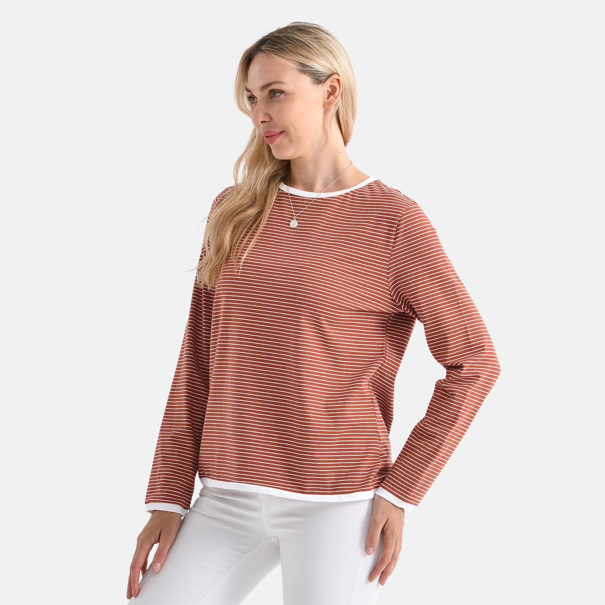 La Marey Cotton Striped Top (Size XL, 20-22) - Terracotta &amp; White V32592661 4