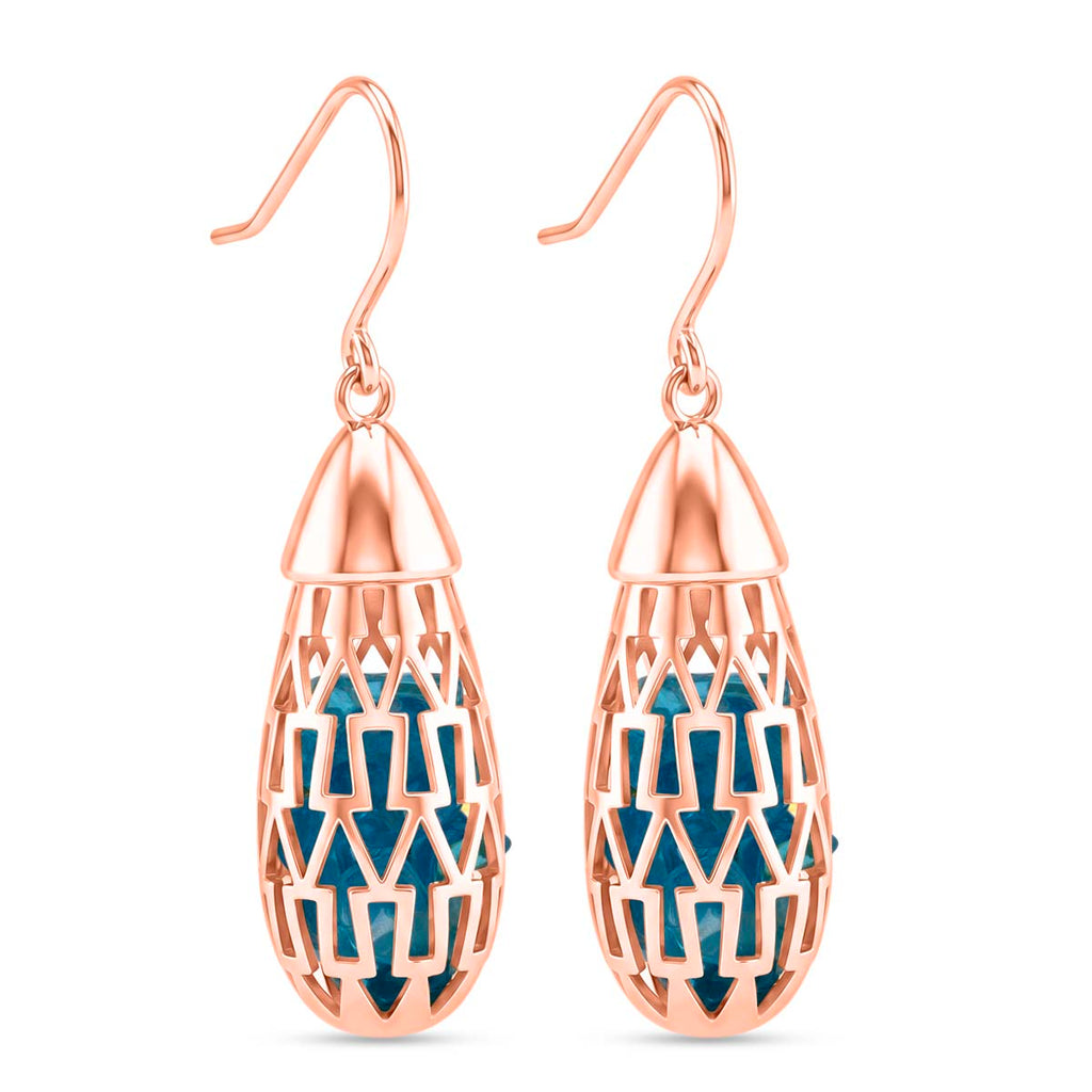Blue Apatite Earring with Hook In Rose Gold Plating Sterling Silver 12.00 Ct._8180011