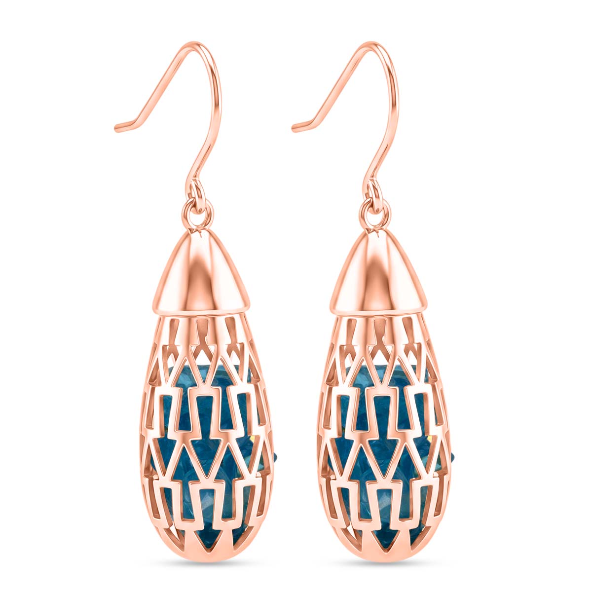 Blue Apatite Earring with Hook In Rose Gold Plating Sterling Silver 12.00 Ct. 8180011 0