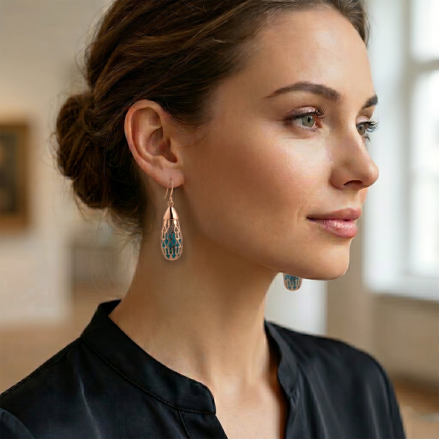 Blue Apatite Earring with Hook In Rose Gold Plating Sterling Silver 12.00 Ct. 8180011 1