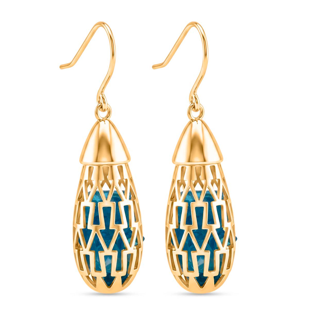 Blue Apatite Earring with Hook in Yellow Gold Plating Sterling Silver 12.00 Ct._8180030