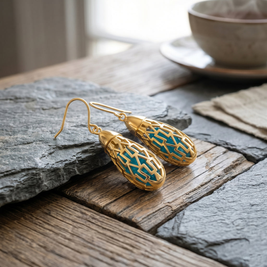 Blue Apatite Earring with Hook in Yellow Gold Plating Sterling Silver 12.00 Ct._8180030_2
