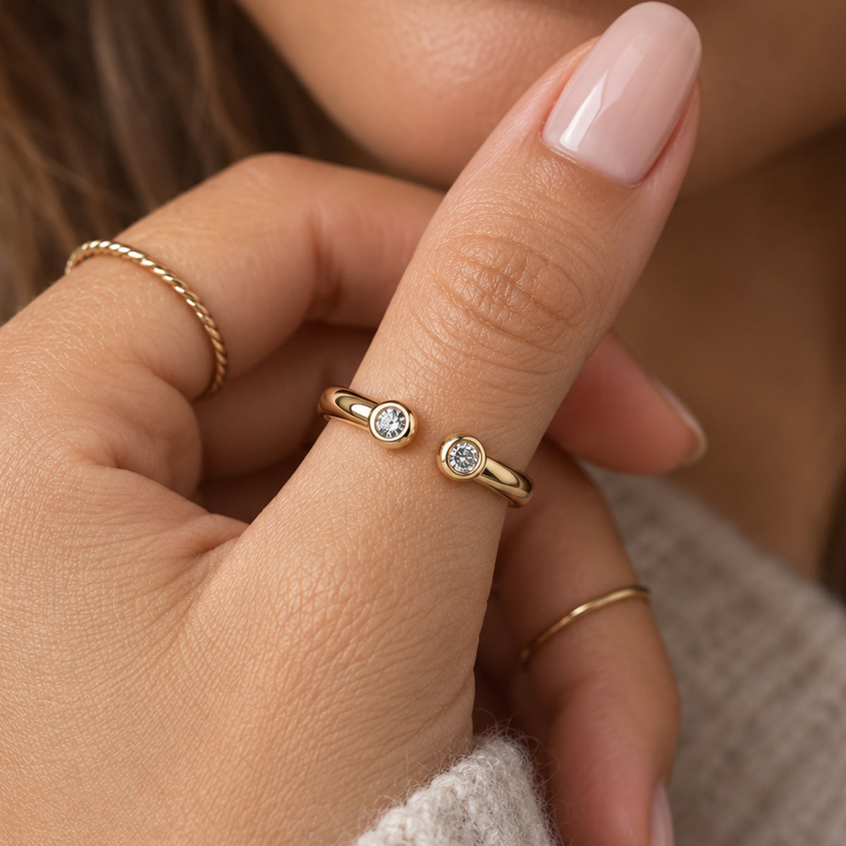 LUXURIANT Lab Grown Diamond Open Thumb Ring in 18K Vermeil Yellow Gold Over Sterling Silver (SI-GH) 8181045 3