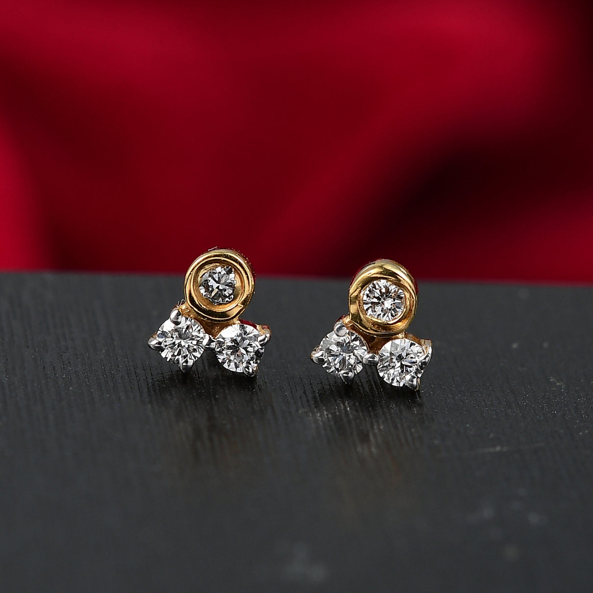 LUXURIANT Lab Grown Diamond 3-Stone Stud Push Post Earring in 18K Vermeil Yellow Gold Over Sterling Silver (SI-GH) 8181108 2