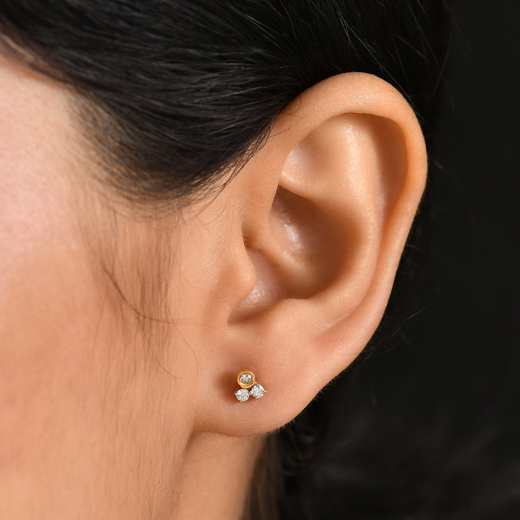 Luxuriant Diamond Lab Grown Diamond (SI-GH) Solitaire Stud Push Post Earring in 18K Vermeil Yellow Gold Plated Sterling Silver_8181108_2