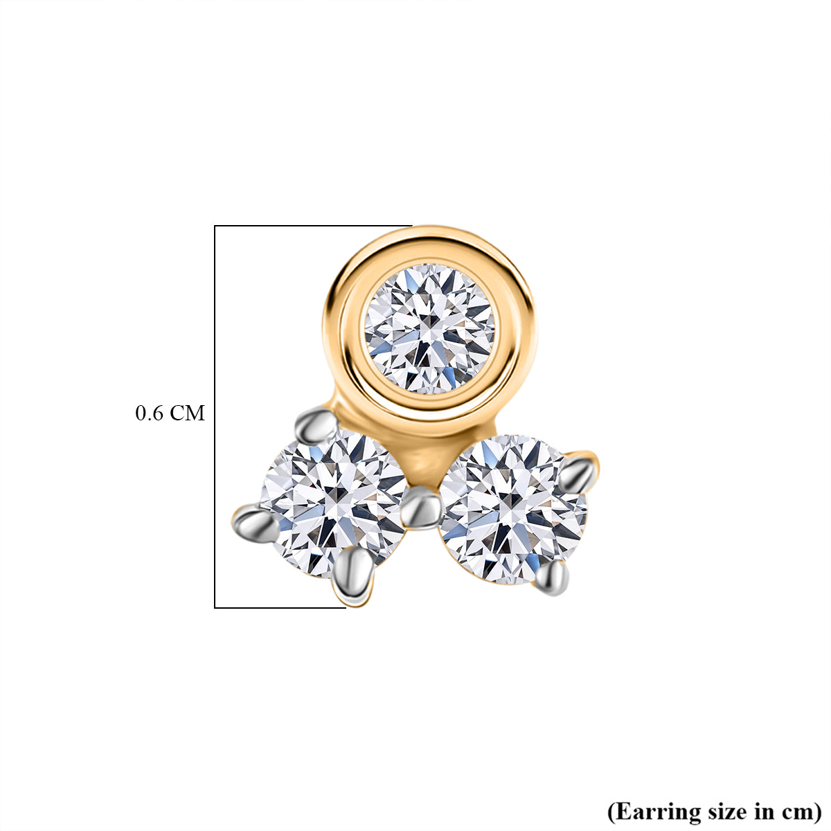 LUXURIANT Lab Grown Diamond 3-Stone Stud Push Post Earring in 18K Vermeil Yellow Gold Over Sterling Silver (SI-GH) 8181108 5