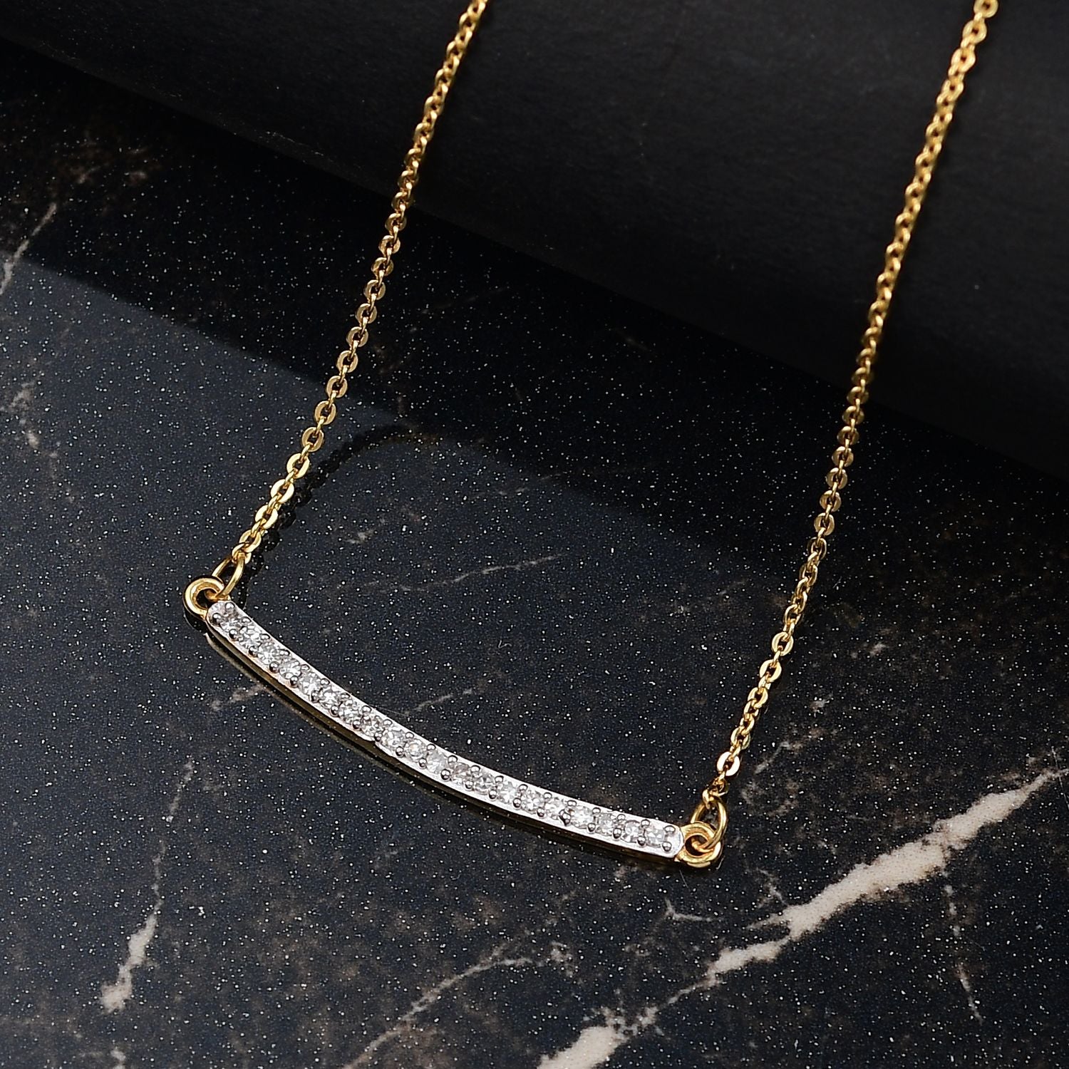 LUXURIANT Lab Grown Diamond Bar Necklace (Size - 20) in 18K Vermeil Yellow Gold Over Sterling Silver 8181114 2
