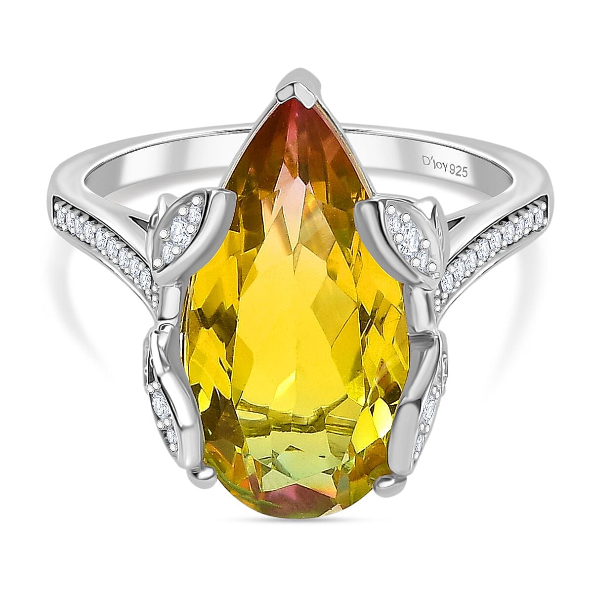 Djoy Rainbow Genesis Quartz, White Zircon Garden Flutter Ring in Rhodium Overlay Sterling Silver 8.67 Ct. V32539283 0