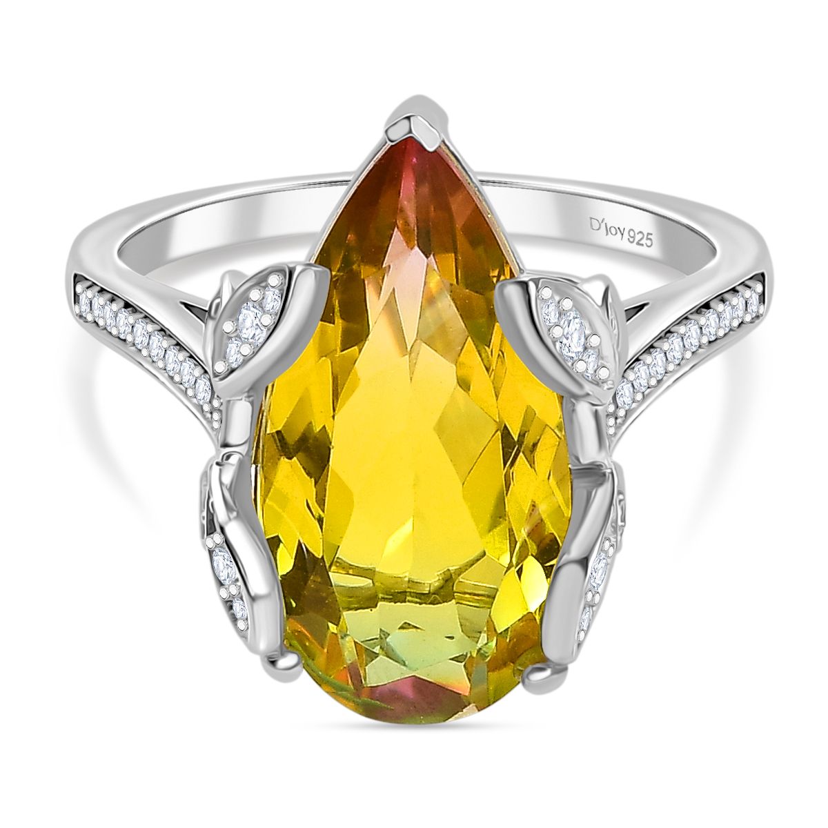 Djoy Rainbow Genesis Quartz, White Zircon Garden Flutter Ring in Rhodium Overlay Sterling Silver 8.67 Ct. V32529848 0