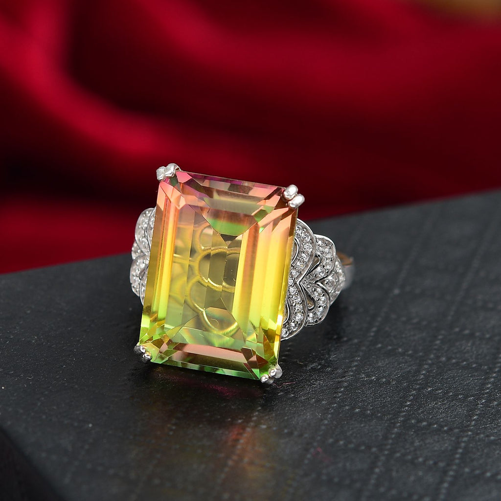 D'joy Rainbow Genesis Quartz Solitaire Blooming Wings Ring in Rhodium Overlay Sterling Silver 16.86 Ct._8181354_1