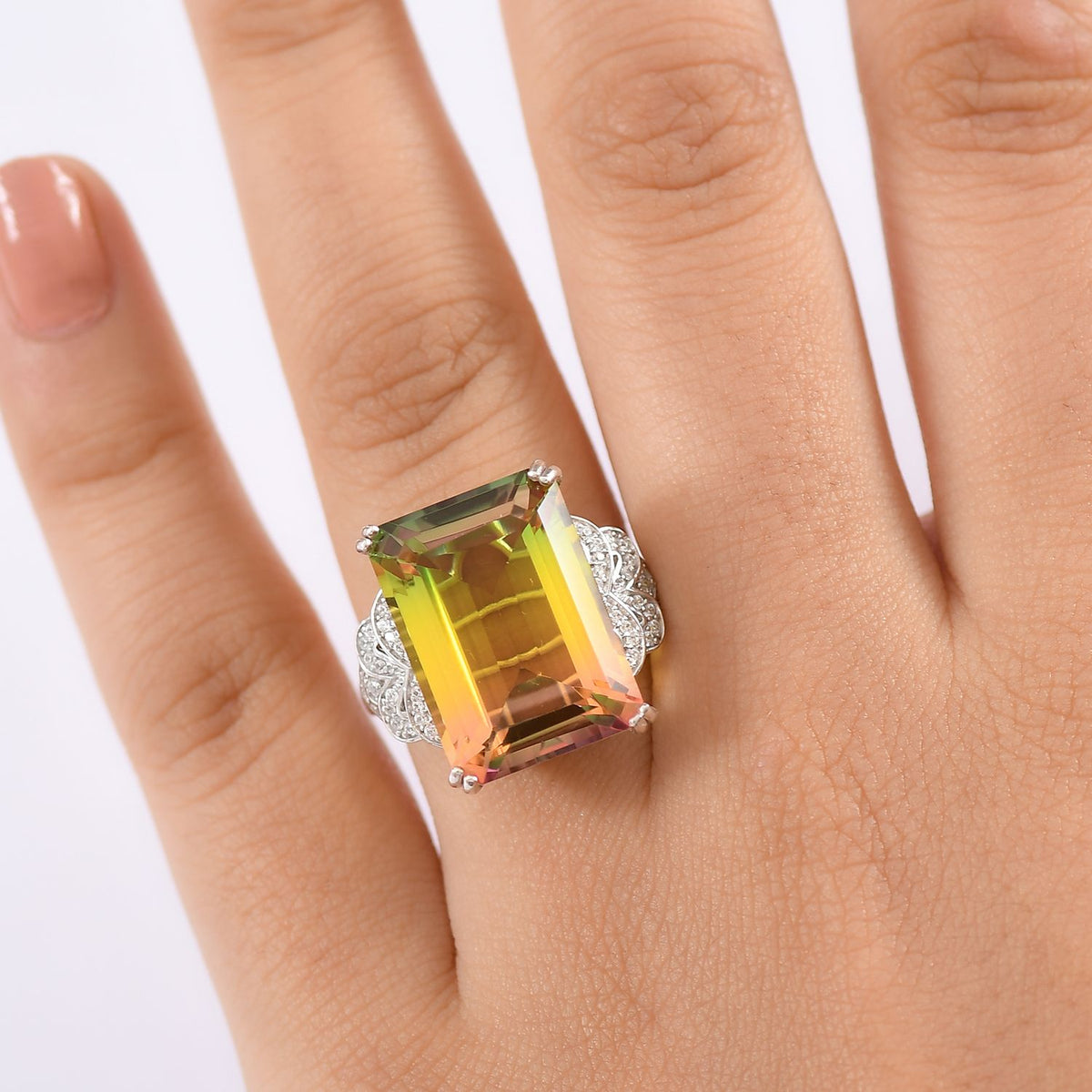 D'joy Rainbow Genesis Quartz Ring in Rhodium Overlay Sterling Silver 16.865 Ct. V32524998 3