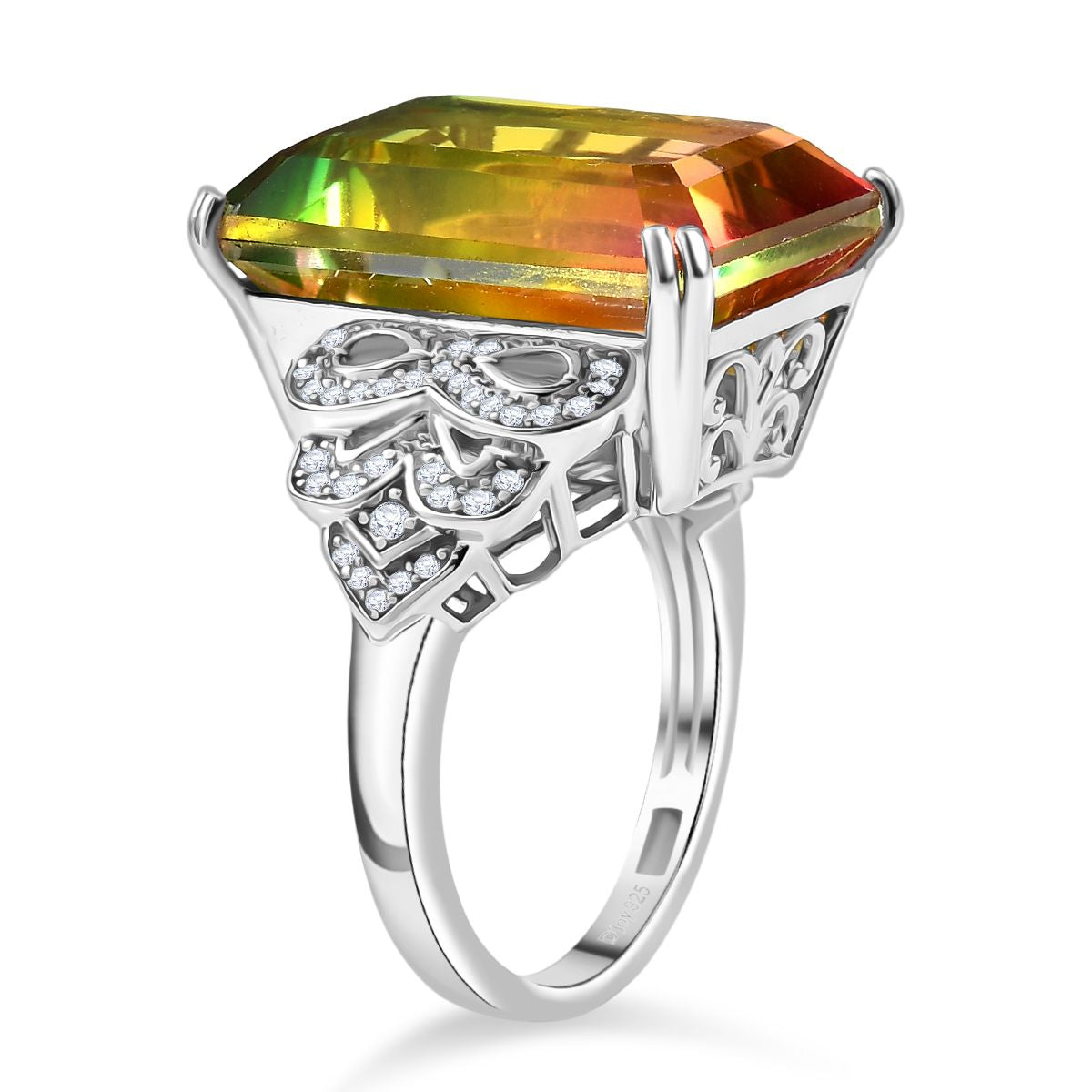 D'joy Rainbow Genesis Quartz Ring in Rhodium Overlay Sterling Silver 16.865 Ct. V32524998 4