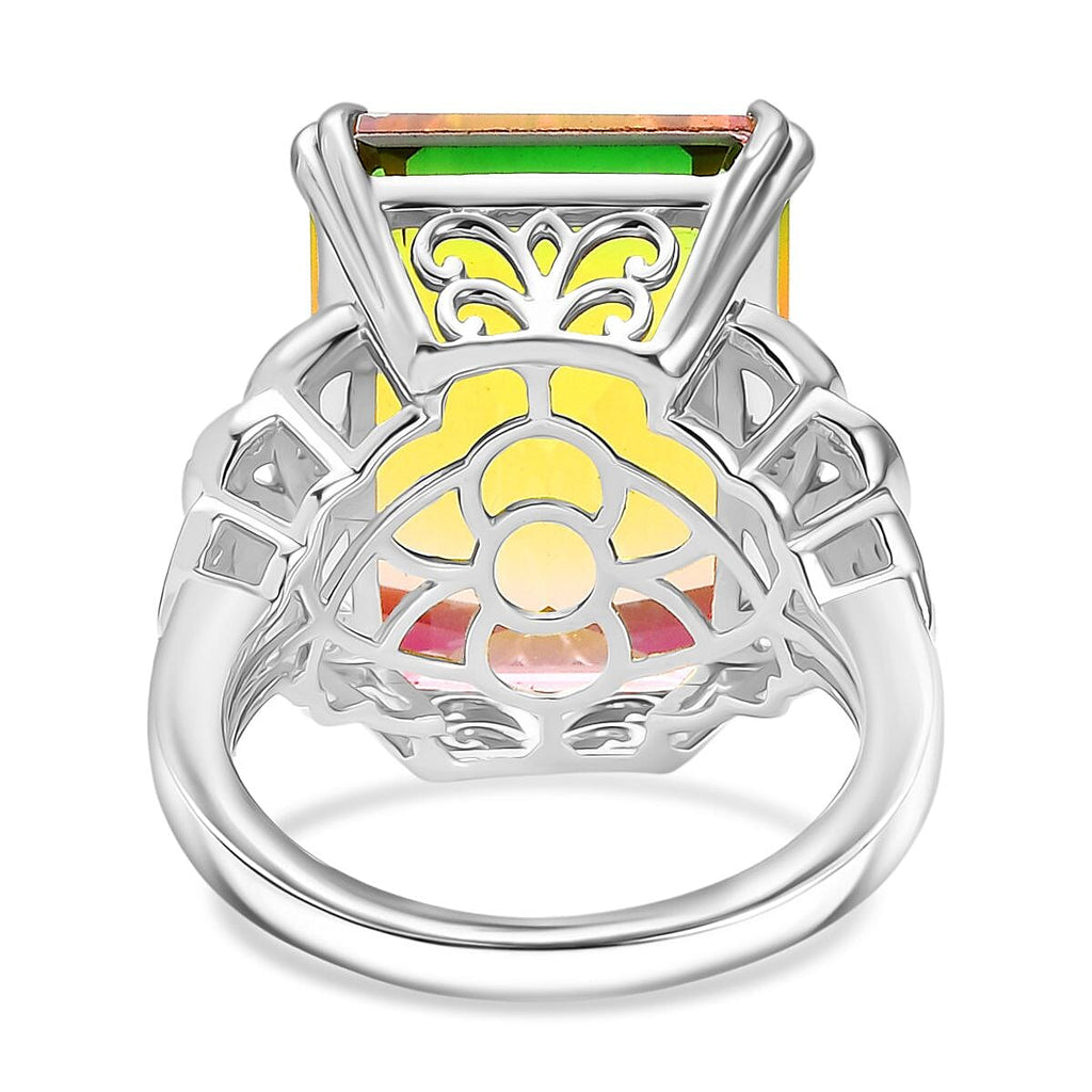 D'joy Rainbow Genesis Quartz Solitaire Blooming Wings Ring in Rhodium Overlay Sterling Silver 16.87 Ct._8181360_4