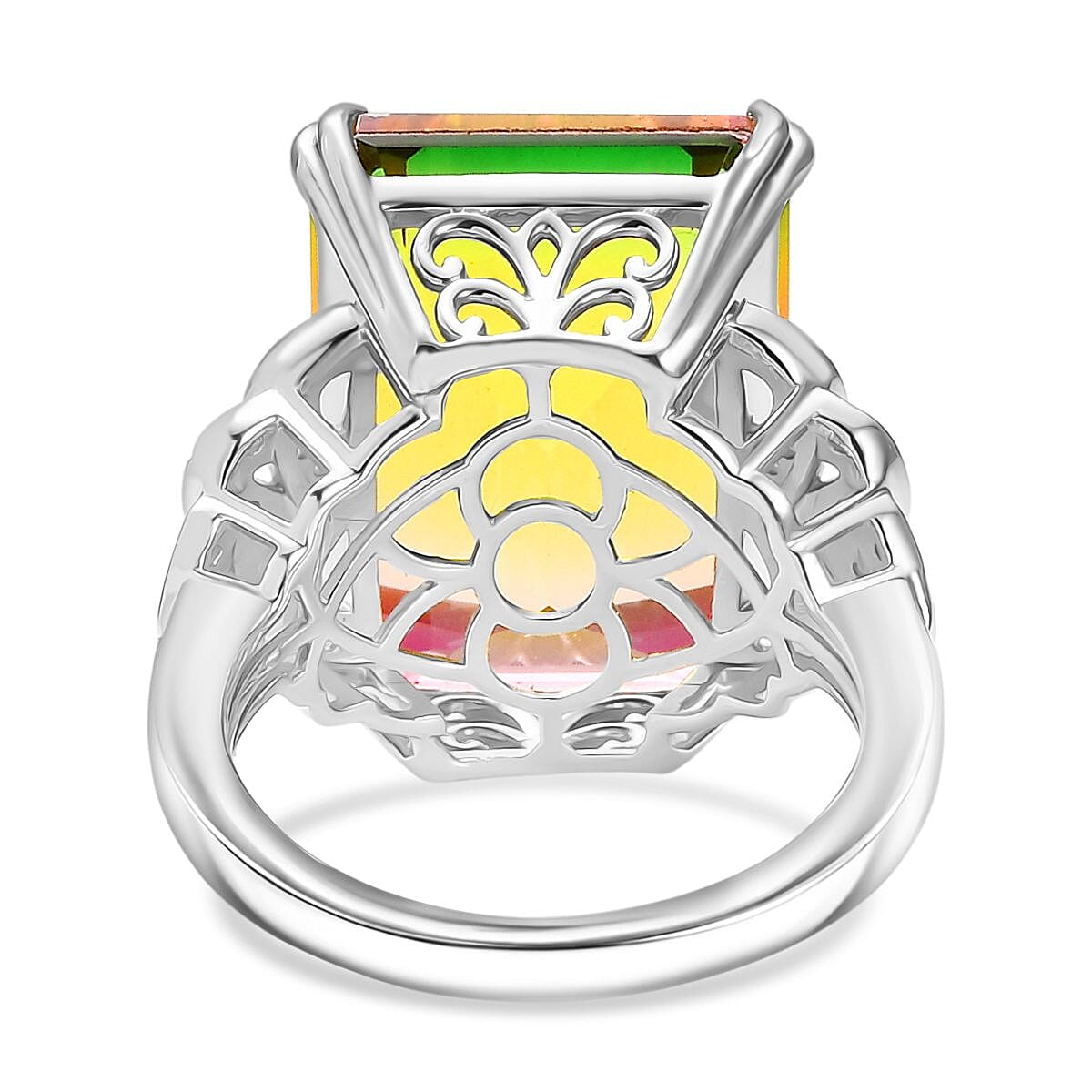 D'joy Rainbow Genesis Quartz Ring in Rhodium Overlay Sterling Silver 16.865 Ct. V32556529 5