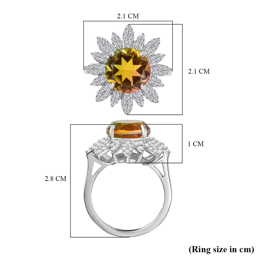 D'joy Rainbow Genesis Quartz & White Zircon Sunburst Bloom Ring in Rhodium Overlay Sterling Silver 4.88 Ct._8181466_5