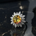 D'joy Rainbow Genesis Quartz & White Zircon Sunburst Bloom Ring in Rhodium Overlay Sterling Silver 4.88 Ct._8181469_1