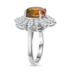 D'joy Rainbow Genesis Quartz & White Zircon Sunburst Bloom Ring in Rhodium Overlay Sterling Silver 4.88 Ct._8181469_3