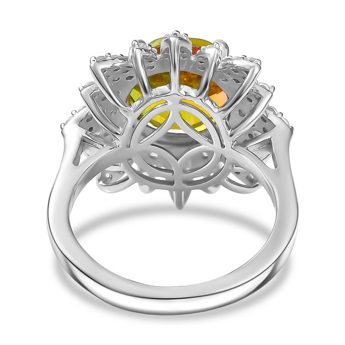 D'joy Rainbow Genesis Quartz, White Zircon Sunburst Bloom Ring in Rhodium Overlay Sterling Silver 4.88 Ct. V32700743 5
