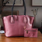 Genuine Leather Tote Bag (31.5cm) with Matching Detachable Coin Purse - Pink_8181473_1