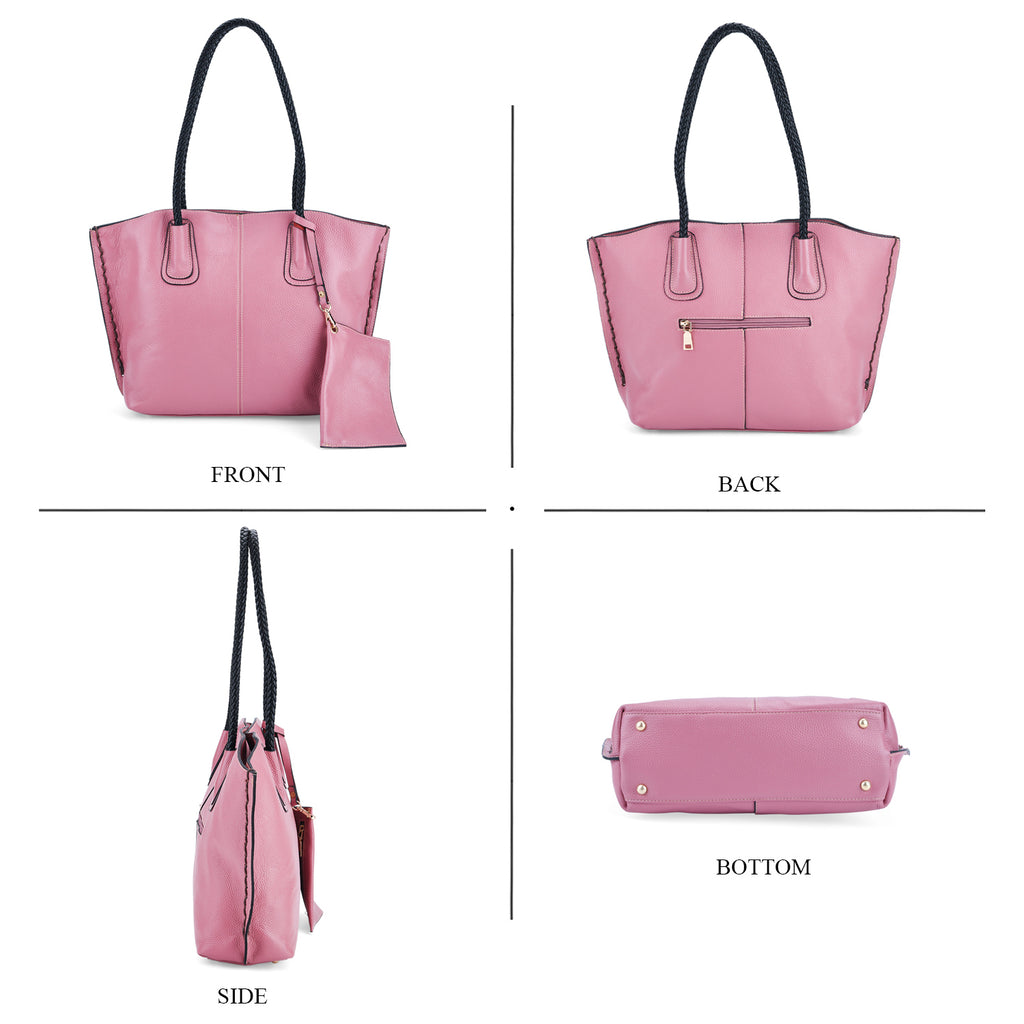 Genuine Leather Tote Bag (31.5cm) with Matching Detachable Coin Purse - Pink_8181473_4