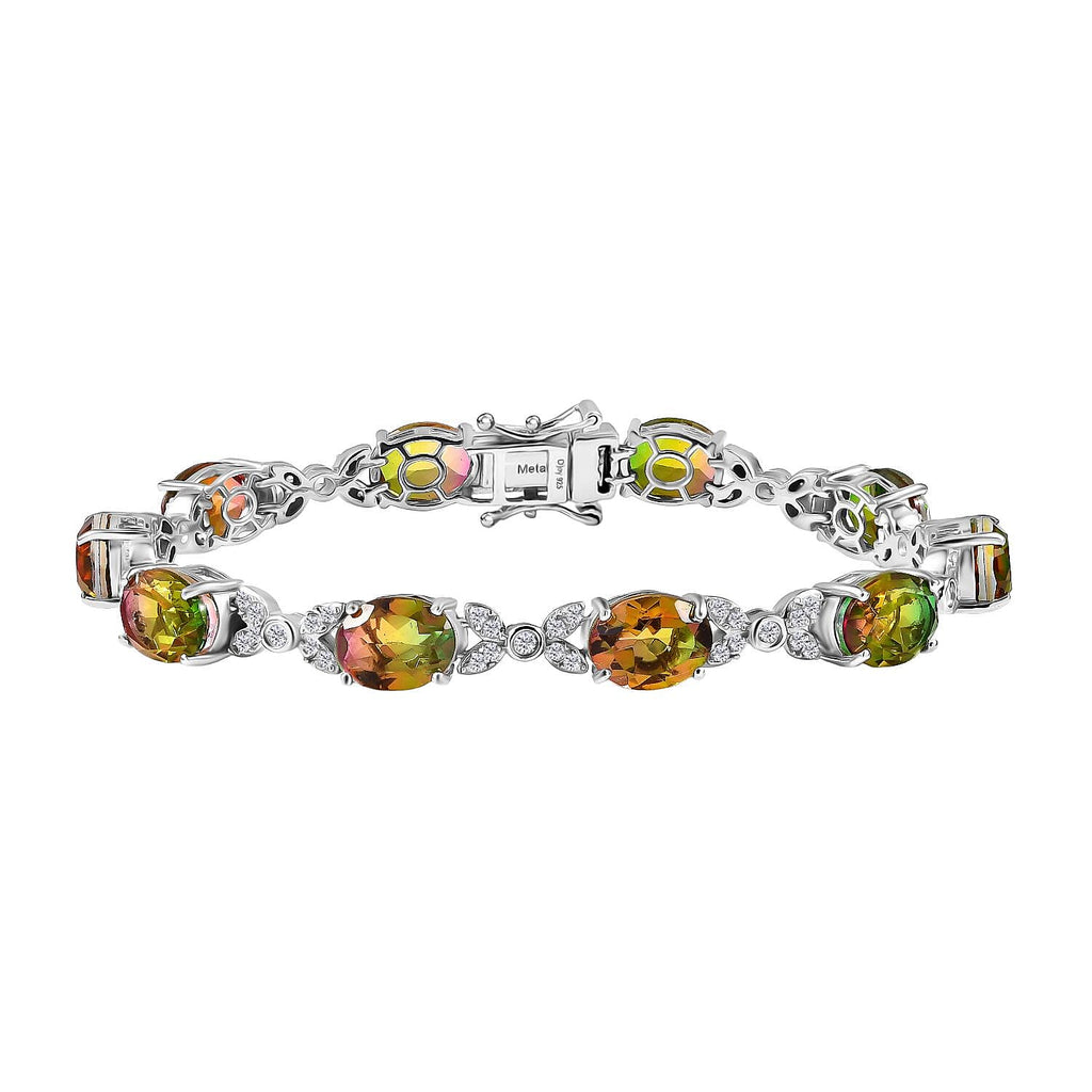D'joy Rainbow Genesis Quartz & White Zircon Cluster Aurora Bloom Bracelet (Size - 7) with GB Lock Box in Rhodium Overlay Sterling Silver 22.31 Ct, Silver Wt. 12.24 Gms._8181582