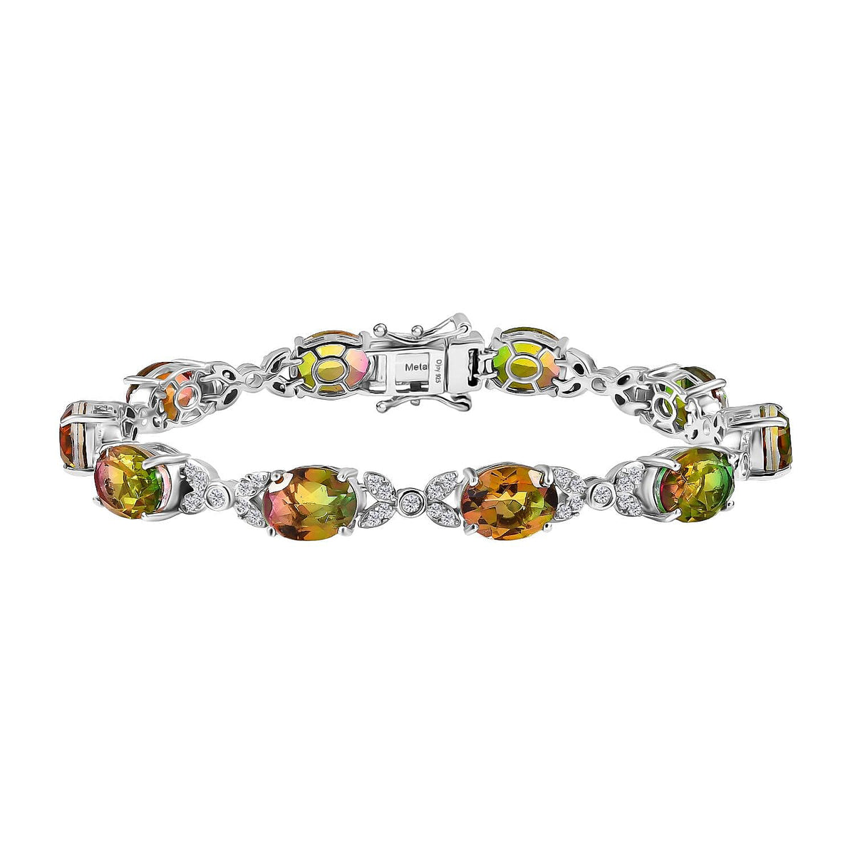 D'joy Rainbow Genesis Quartz &amp; White Zircon Aurora Bloom Bracelet (Size - 7) with GB Lock Box in Rhodium Overlay Sterling Silver 22.31 Ct. 8181582 0