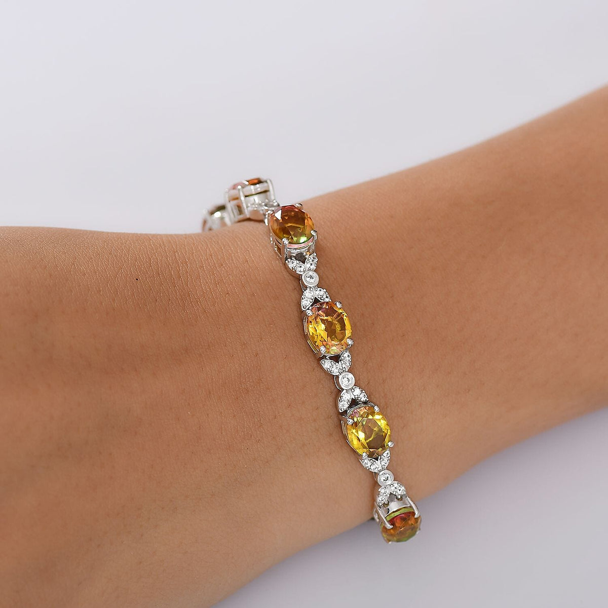 D'joy Rainbow Genesis Quartz &amp; White Zircon Aurora Bloom Bracelet (Size - 7) with GB Lock Box in Rhodium Overlay Sterling Silver 22.31 Ct. 8181582 3