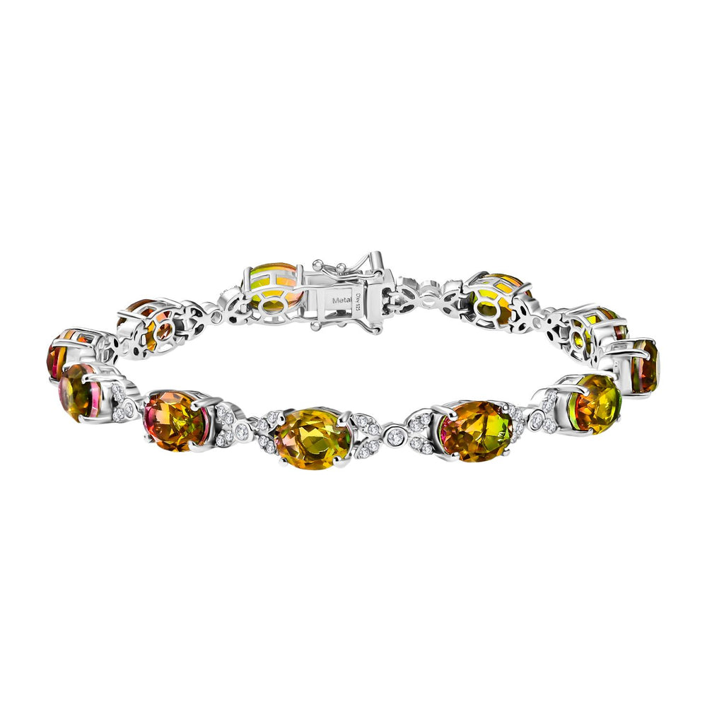 D'joy Rainbow Genesis Quartz & White Zircon Cluster Aurora Bloom Bracelet (Size - 8) with GB Lock Box in Rhodium Overlay Sterling Silver 26.65 Ct, Silver Wt. 13.13 Gms._8181585