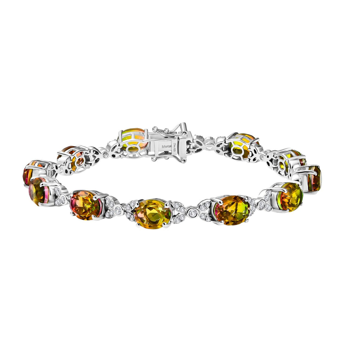 D'joy Rainbow Genesis Quartz &amp; White Zircon Aurora Bloom Bracelet (Size - 8) with GB Lock Box in Rhodium Overlay Sterling Silver 26.65 Ct. V32524156 0