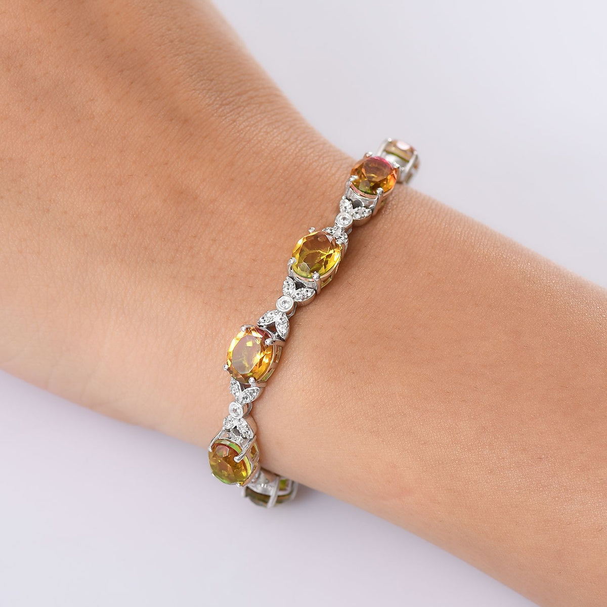 D'joy Rainbow Genesis Quartz &amp; White Zircon Aurora Bloom Bracelet (Size - 8) with GB Lock Box in Rhodium Overlay Sterling Silver 26.65 Ct. V32524156 3