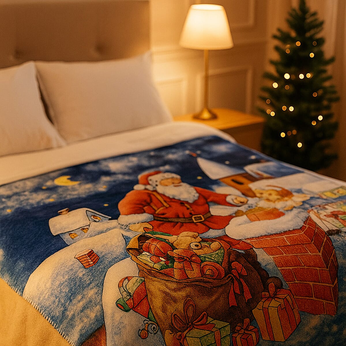 Warehouse Moving Clearance Deal -  Santa &amp; Angel Digital Print Cosy Fleece Throw (220gsm) - Angel -  70 x50in Approx. 8181727 2