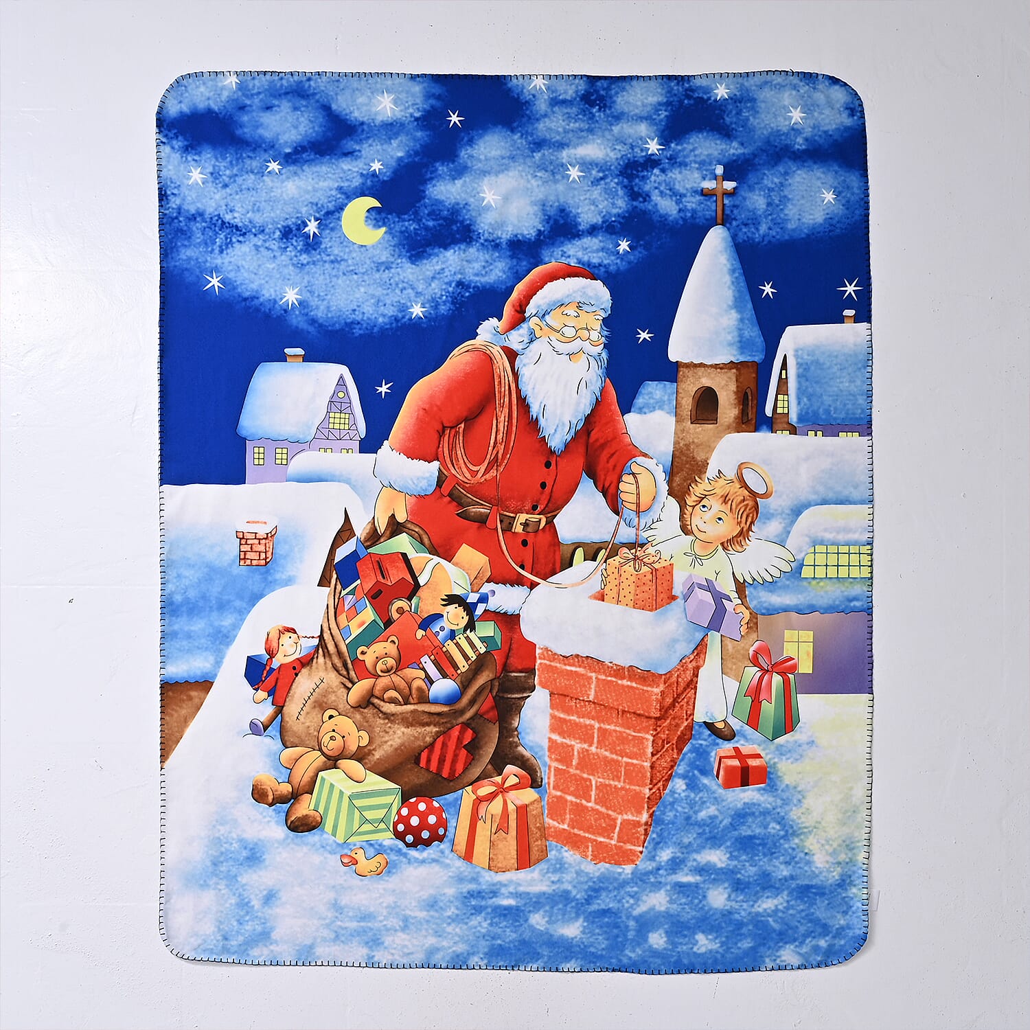 Warehouse Moving Clearance Deal -  Santa &amp; Angel Digital Print Cosy Fleece Throw (220gsm) - Angel -  70 x50in Approx. 8181727 6