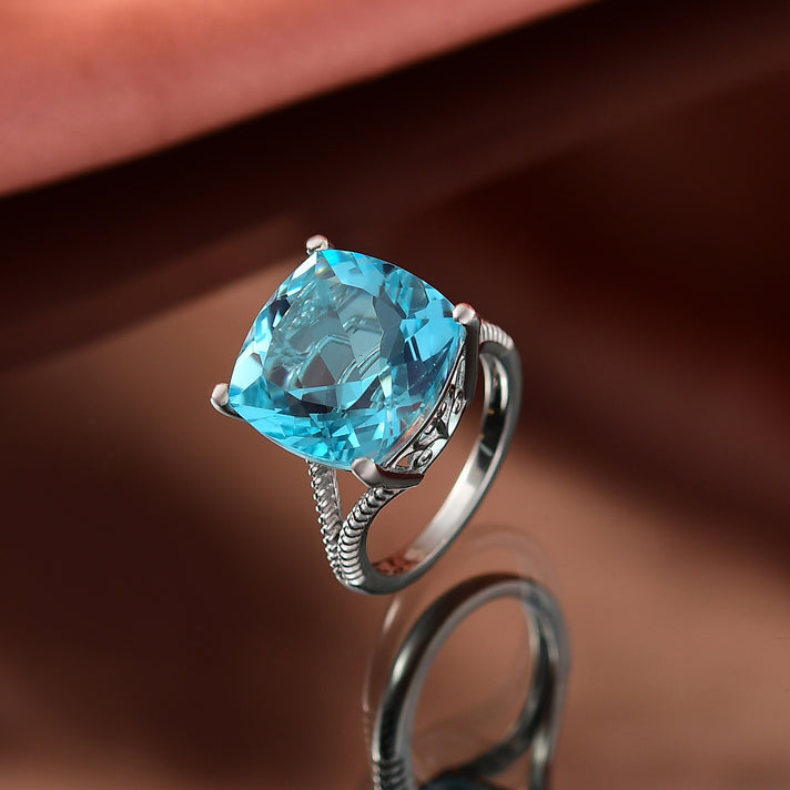 D'Joy Radiant Glacier Quartz Solitaire Ring in Rhodium Overlay Sterling Silver 11.54 Ct. 8181775 2
