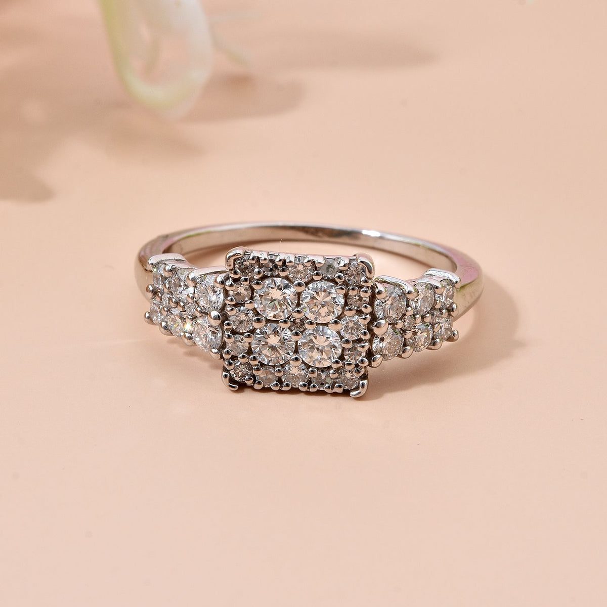 Lab Grown Diamond Cluster Ring in Rhodium Overlay Sterling Silver 1 Ct. 8182864 1