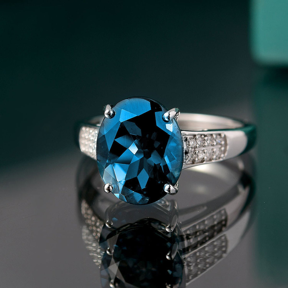 9K White Gold London Blue Topaz, White Diamond (I2-G-H) Ring 4.37 Ct. 8183175 1