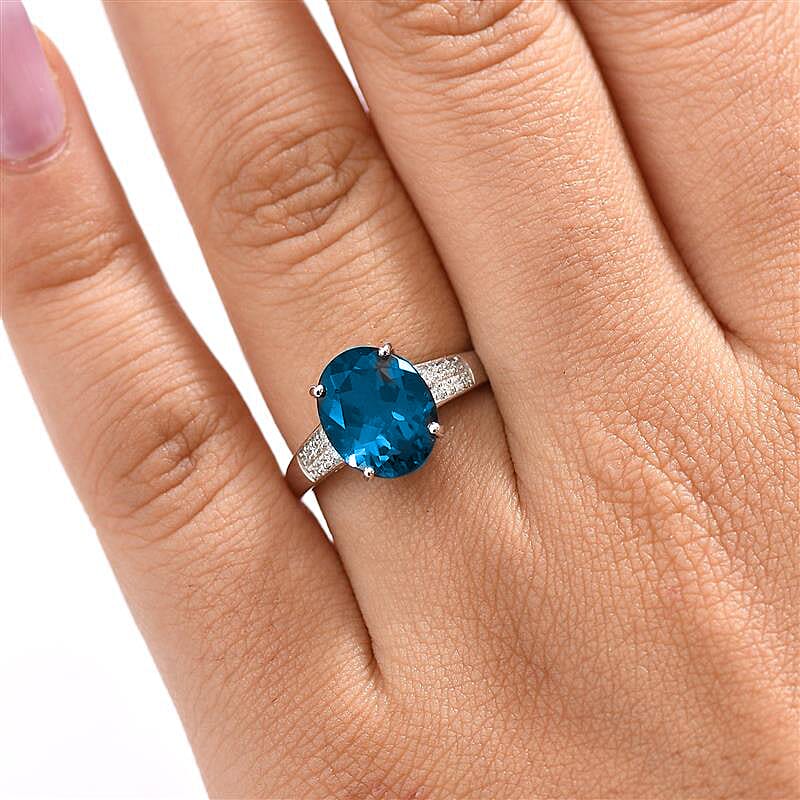 9K White Gold London Blue Topaz, White Diamond (I2-G-H) Ring 4.37 Ct. 8183175 2