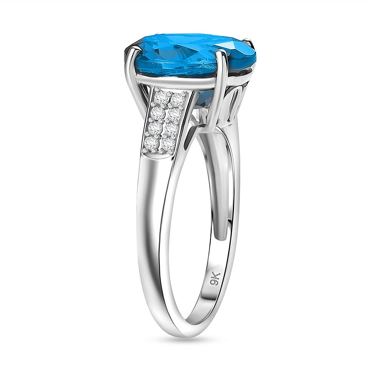9K White Gold London Blue Topaz, White Diamond (I2-G-H) Ring 4.37 Ct. 8183175 3